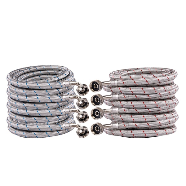 Hausen 120-Inch Stainless steel Washing machine connector 8FT - Elbow, Washing Machine Supply Line, 4PK HA-WM-103-2 - main